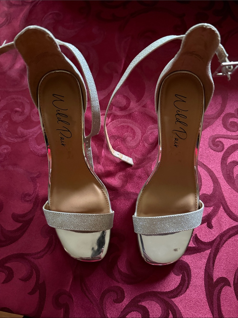 Wild Pair Silver Metallic & Glitter Open-Toe Heels